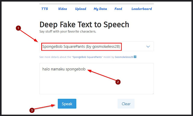 sound of text spongebob dengan deep fake text to speech dari vo.codes