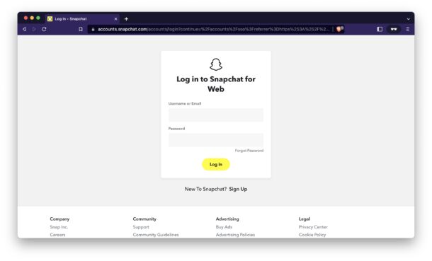 Snapchat berjalan di Mac melalui klien web