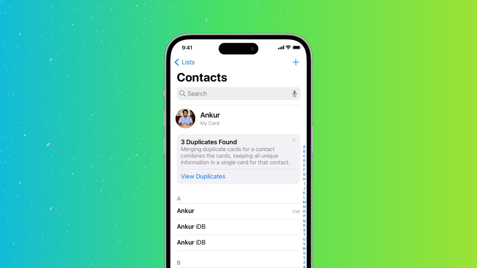 Gabungkan kontak duplikat di iPhone