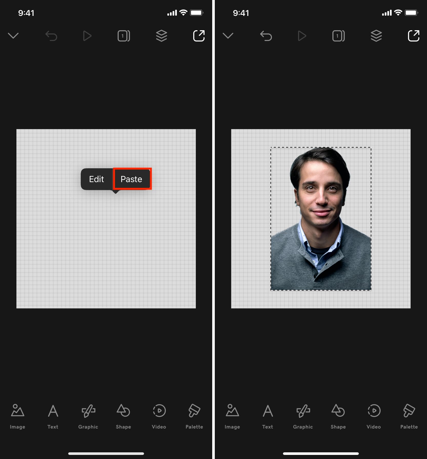 Tempelkan wajah Anda tanpa latar belakang di aplikasi Studio di iPhone